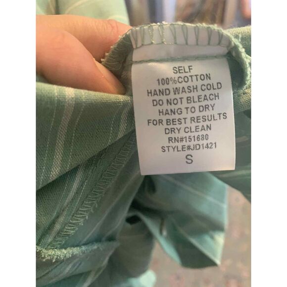 Storia 100% Cotton Green Striped Button Front Ruffle Sleeve Mini Dress, S - Picture 4 of 5